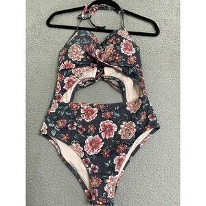 Shade Shore bathing suit 38B Small grey floral Padded Bare Mid Section Underwire